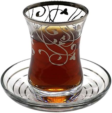 Babil Turkish Tea Glasses with Saucers Set (Set of 6) 3 OZ