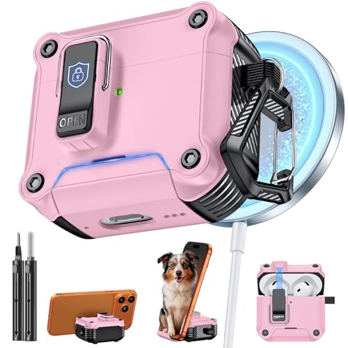 Image of Inesore for AirPods 4 Case with Secure Lock (Pink) | Phone Stand Design,Compatible with MagSafe,Automatic Snap Switch Secure Cover with Cleaner Kit & Keychain
