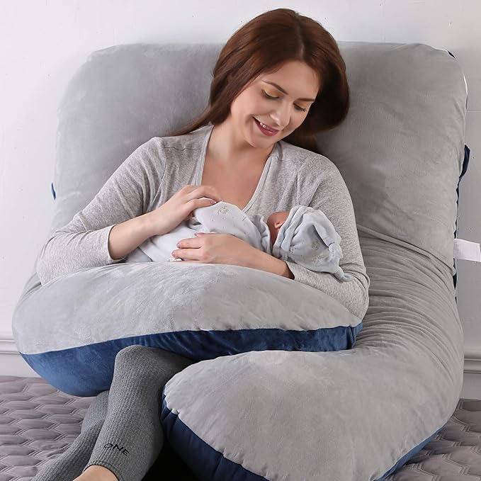 Image of Mom,s Choice Full Body Pregnancy Pillows, Maternity Pillow for Sleeping Support for Legs, Back, Neck, Shoulder, Hips, Belly for Pregnant Woman, 57 inch Prenancy Pillow