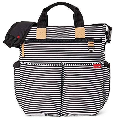 Image of Skip Hop Diaper Bag: Iconic Duo Signature Function Forward Tote with Changing Pad & Stroller Attachement, Black/White Stripe