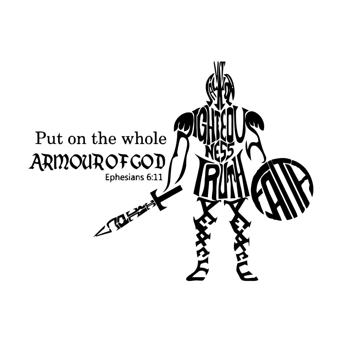 Lzhouting Boys Wall Stickers 3366 Christian Scripture Wall Decal Vinyl Put On The Whole Armor Of God Bible Verse 'S Bedroom Decor Sticker Removable Mural Small - 31X40cm