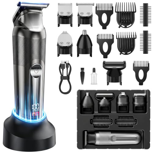 HOTOIQ Juego de cortapelos todo en uno, recortadora de 5 piezas, afeitadora para cabello y barba, kit de aseo para hombres, cuchillas respetuosas con la piel