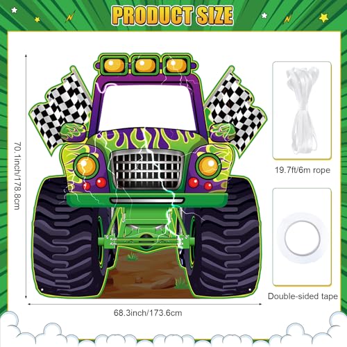 Haull Monster Truck Decorations Photo Booth Backdrop Banner, Green Purple by Haull - Used condition - Image 2