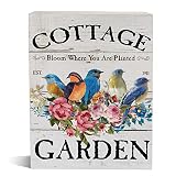 Farmhouse Cottage Garden Wooden Box Sign Birdies Wood Block Tabletop Sign Decorative Desk Sign Home