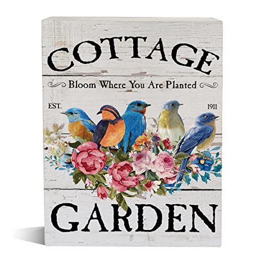 Farmhouse Cottage Garden Wooden Box Sign Birdies Wood Block Tabletop Sign Decorative Desk Sign Home Garden Shelf Decor 5.8 X 7.8 Inches #TOP13