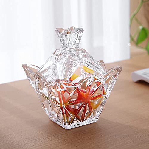 Image of WRINGO Crystal Diamond Cut Candi Jar with Lid | Premium Decorative Glass Candy Bowl | Multipurpose Storage Jar for Candi, Cookies, Chocolates, Dry Fruits, Sugar & Snacks (Pack of 1)