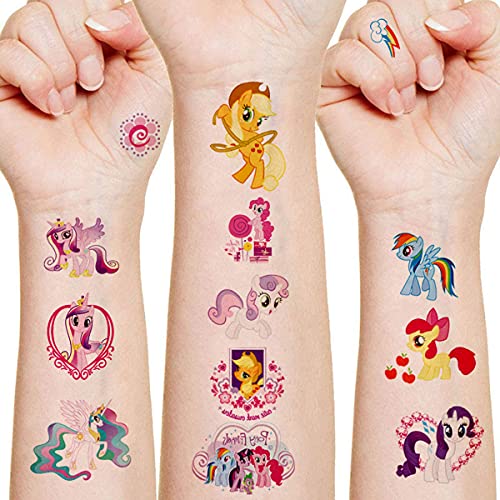 6 Sheet Cute Temporary Tattoos for Kids, My Little Pony Party Supplies Unicorn Ponies Party Favors Fake Sticker for Kids Boy Girl Pony Party Decoration School Rewards Birthday Gifts Water Bottle Decor
