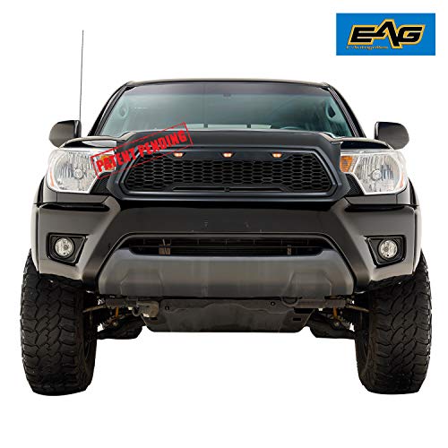 Eag Replacement Upper Abs Grille Front Grill With Amber Led Lights - Matte Black Fit For 12-15 Tacoma #TOP1