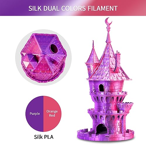 Image of ERYONE Silk Dual Color PLA Filament 3D Printer 1.75mm + /- 0.03mm, Bicolor Filament Two Tone PLA 1KG(2.2lbs) Cardboard Spool, Orange Red&Purple