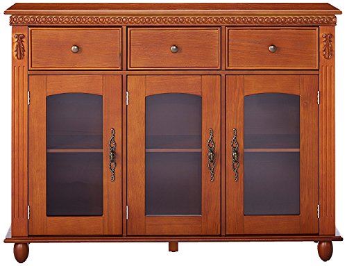 Kings Brand Furniture - Penrose Wood/Glass Sideboard Buffet Cabinet, Walnut #TOP3