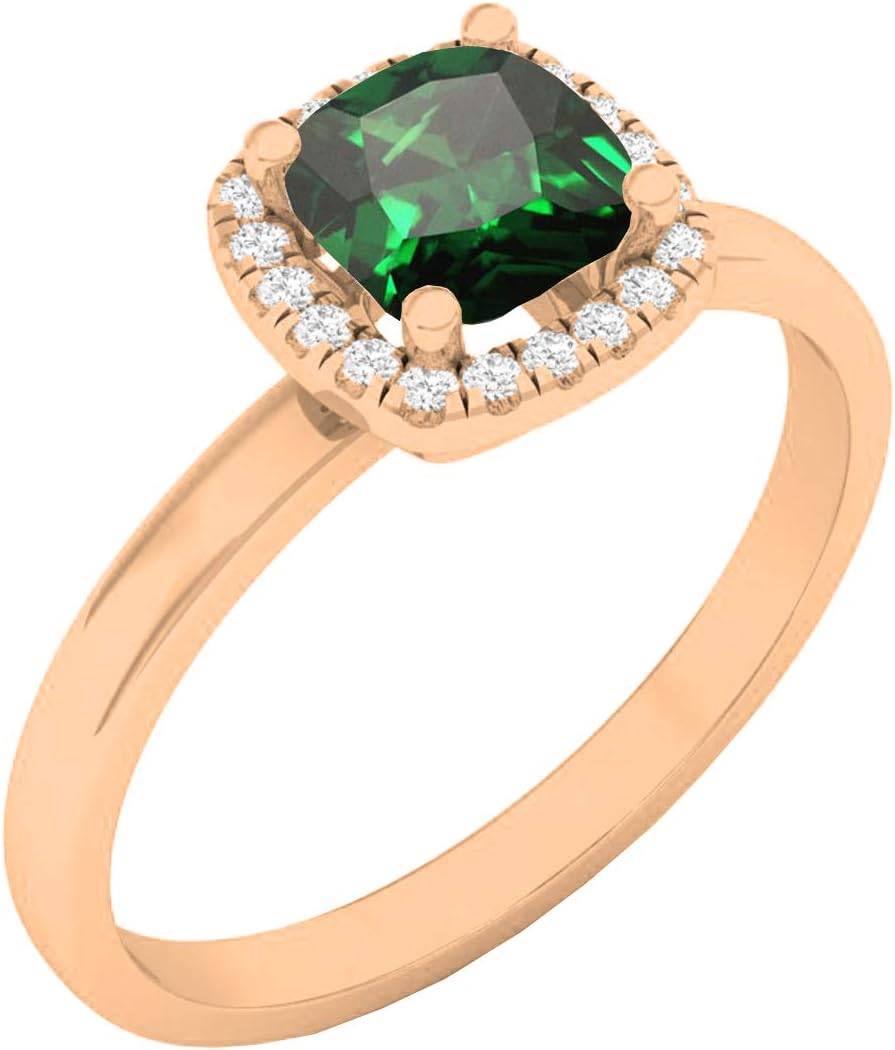 Dazzlingrock Collection 18K 5.3 MM Cushion Lab Created Gemstone & Round Diamond Ladies Halo Engagement Ring, Rose Gold