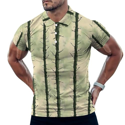 Polo de golf pour homme haut de gamme doux avec imprimé artistique vert
