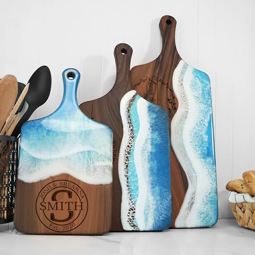 Tabla de cortar rectangular en resina y nogal personalizada miniatura 2