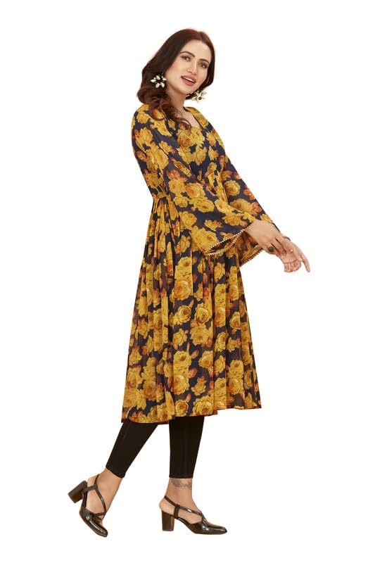 Image of ODD BY chansi TRENDZ Women's Poly Georgette Long Sleeves V-Neck Flared Kurti