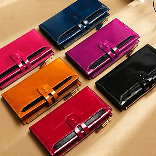 Wallet Vintage Women's Leather Wallet Classic Long Style Card Holder with Id Window Coins Pocket Unisex Tear-Resistant,Blue,1,10x19cm2