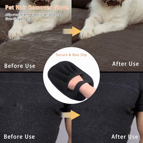 Image of 2-Piece Pet Hair Removal & Grooming Kit: Static Hair Remover Glove for Furniture, Carpet, Couch + Gentle Pet Grooming Glove for Cats & Dogs