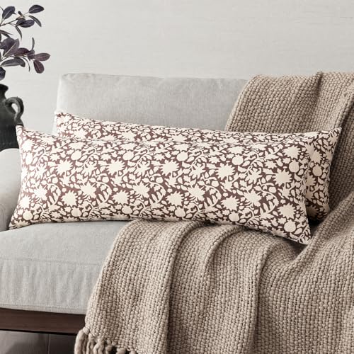 Image of Foindtower Set of 2 Decorative Long Body Lumbar Throw Pillow Covers Accent Farmhouse Cushion Covers Boho Neutral Pillowcase for Couch Sofa Bedroom Living Room Home Decor,14x36 Inch,Wine Red