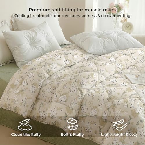 Image of AYKA Reversible AC Comforter 150 GSM Microfiber Summer Blanket Single Bed (60x90 Inches) | Floral Design Cooling Quilt for AC Room | Soft Breathable Duvet Cream & Beige