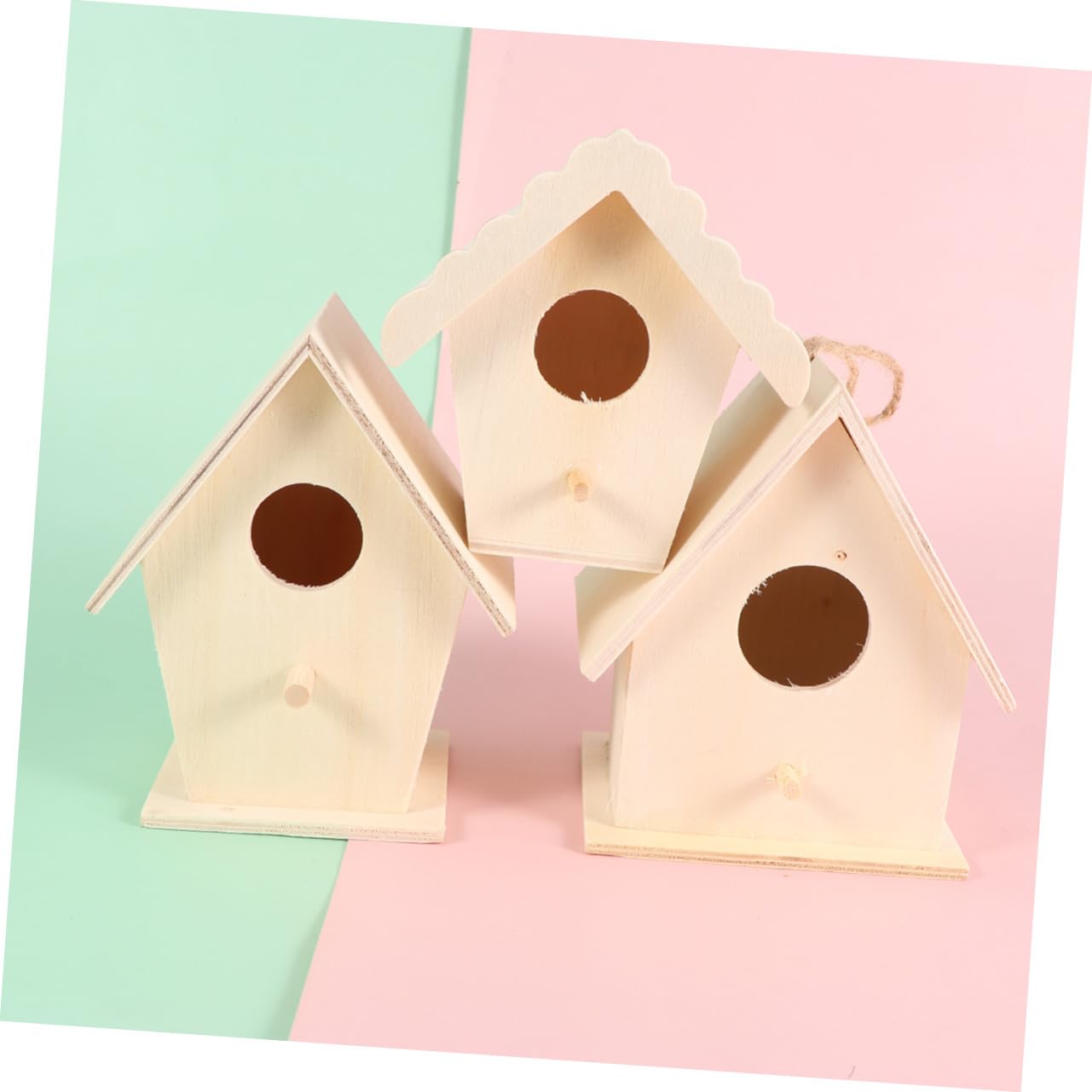 Uonlytech 6 Stück Teiliges DIY Holz Vogelhaus Bastelset mit Aufhängeseil Naturbelassene Glatte Oberfläche Stabile Standfläche Pädagogisches Malspielzeug für Kreative Dekoration für Zuhause