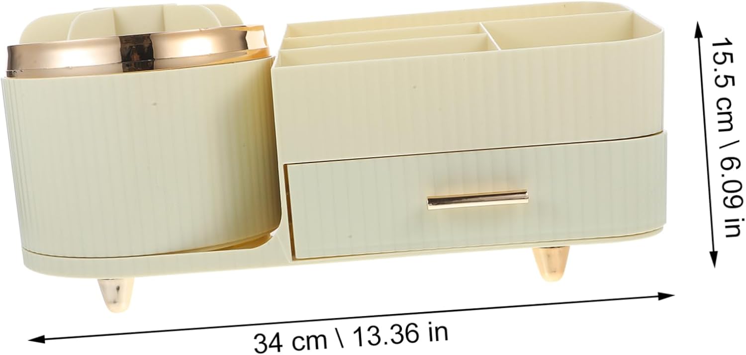 PRETYZOOM Rotating Makeup Brush Storage Organizer Large Capacity Cosmetic Display Case for Vanity Multi-functional Pen Container Smooth Texture Efficient Makeup Holder for Desktop and