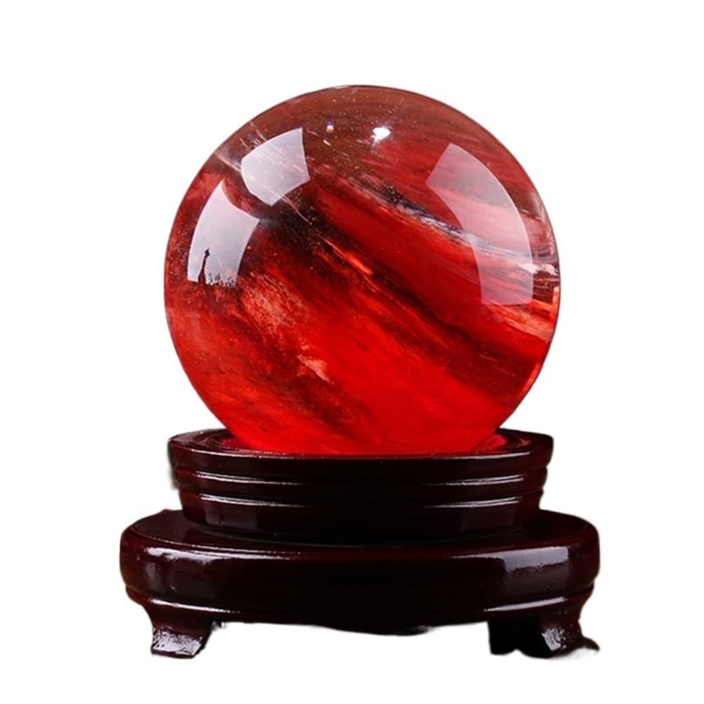 Boule de cristal rouge naturel 7-8cm, objet d'art unique pour intérieur chic