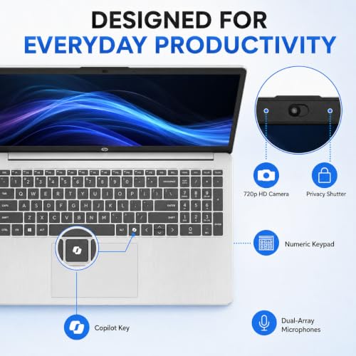 Image of HP 15.6 inch Full HD Anti-Glare Laptop, Intel Core 7 150U 10-Core CPU, 16GB DDR4 RAM, 1TB PCIe SSD, Wi-Fi 6, Bluetooth 5.4, USB-C, Numeric Keypad, Webcam Privacy Shutter, Windows 11 Home, WOWPC USB