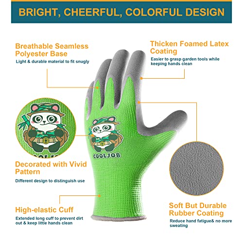 Cooljob 3 Pairs Kids Gardening Gloves For Age 9-12, Children Toddlers Boys Grippy Rubber Coated Work Gloves, Red & Green & Blue (Explorer, Large L) #TOP1