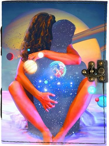 Image of Mr KRAFT Handcrafted A5 120 GSM White Paper Premium Hugging Couple UV Print Diary Leather Journal with Unique UV Love Print Writing Diary Notebook Unruled Personal Diaries for Men,Women-5x7 (A-014)