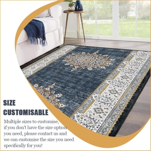 Alfombra de pasillo gris azul de 90x200 cm lavable y de diseño vintage 6