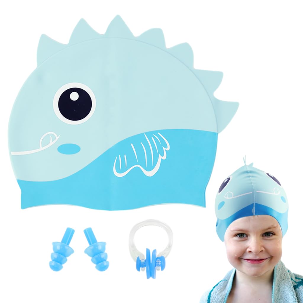 Proberos® Kids Swimming Cap Slicone Swimming Cap with Nose Clip & Earplugs Blue Cartoon Dinosaur Swimming Cap for Boys Girls (B0CQLXV2TD) Amazon Price History, Amazon Price Tracker