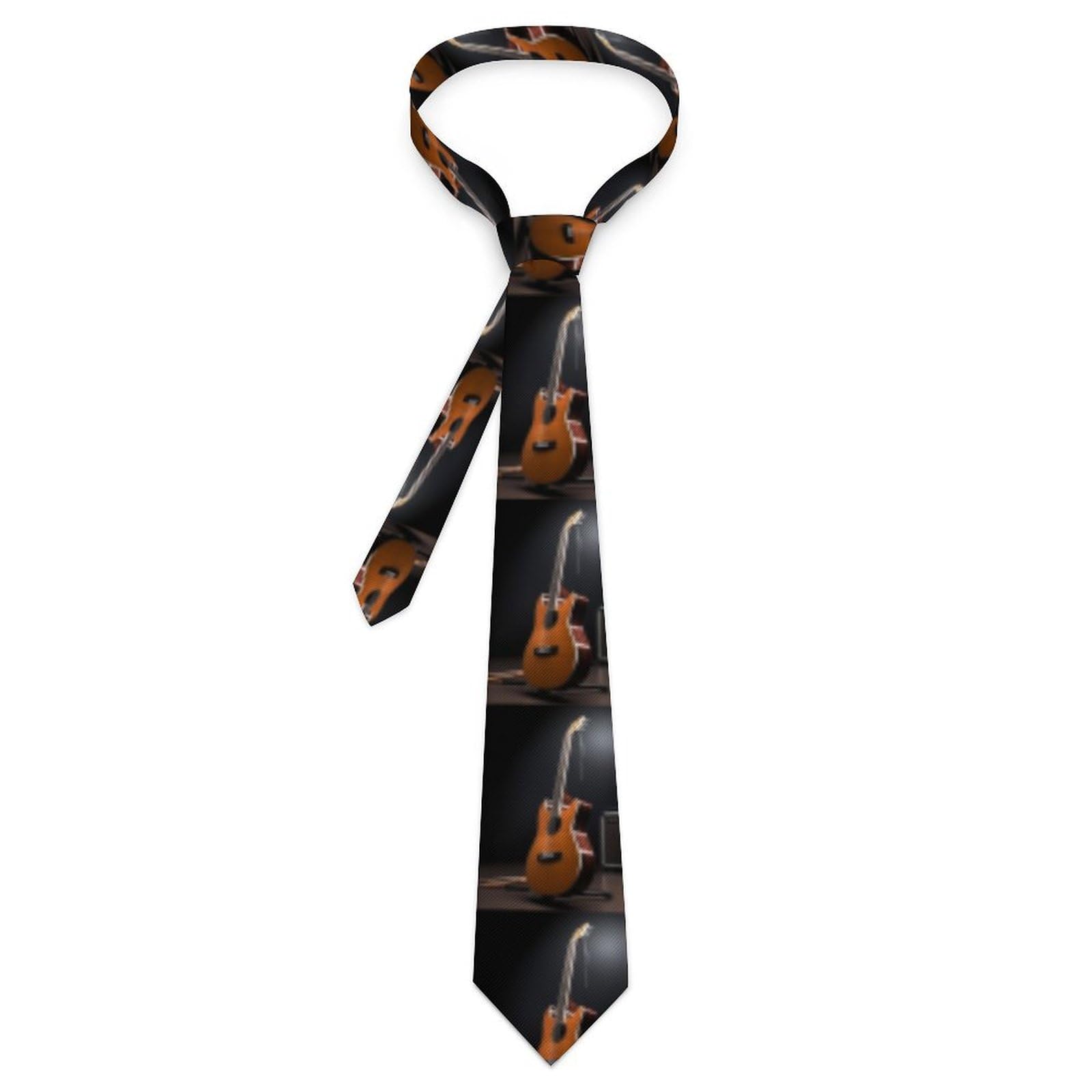 Qmnrtk Unisex Style Musical Instrument Guitar Men Ties Plaid Checkered Tie With Pocket Square Woven Business Formal Necktie Handkerchief Set Wedding Party, One Size