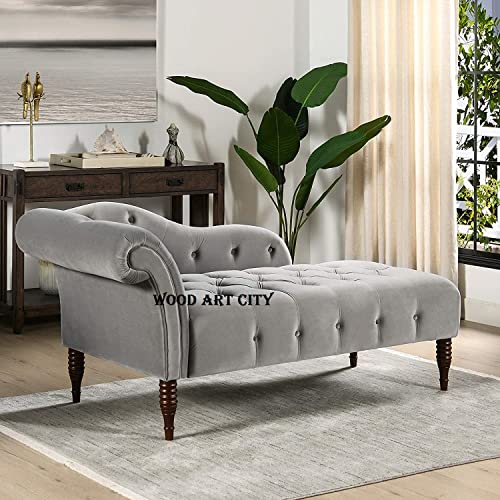 Image of Luxury Velvet 2 Seater Chaise Lounge Sofa - Tufted Chesterfield Modern Couch with Button Tufted Back Elegant Lounge Couch for Living Room, Bedroom, Office