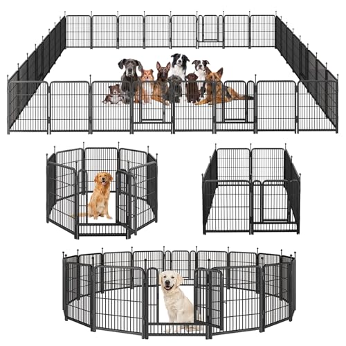 Image of Dog Playpen,Portable Outdoor Dog Fence, Dog Playpen for Large /Medium /Small Dogs, Dog Fences for the Yard,with Doors Foldable Metal (40 inch, 32 Panels)