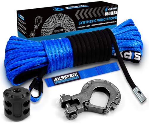 Synthetic Winch Rope Kit, 3/16" x 50ft 8500LBS Blue Winch Cable w...