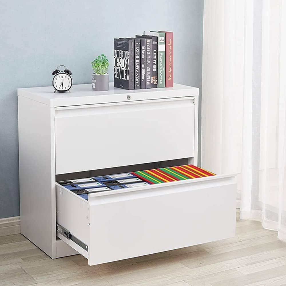INVIE 2 Drawer Lateral File Cabinet for Home Office with Lock Metal Filing Cabinet, Lockable Large Cabinets Keys and 4 Adjustable Hanging Bars, White(Easy Assembly), 28.3x35.4x17.7 inch(HxLxW) : Office Products