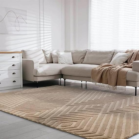 Modern Textured Grey Area Rug 9x12 ft | Hand Tufted Geometric Chevron Pattern Contemporary Carpet