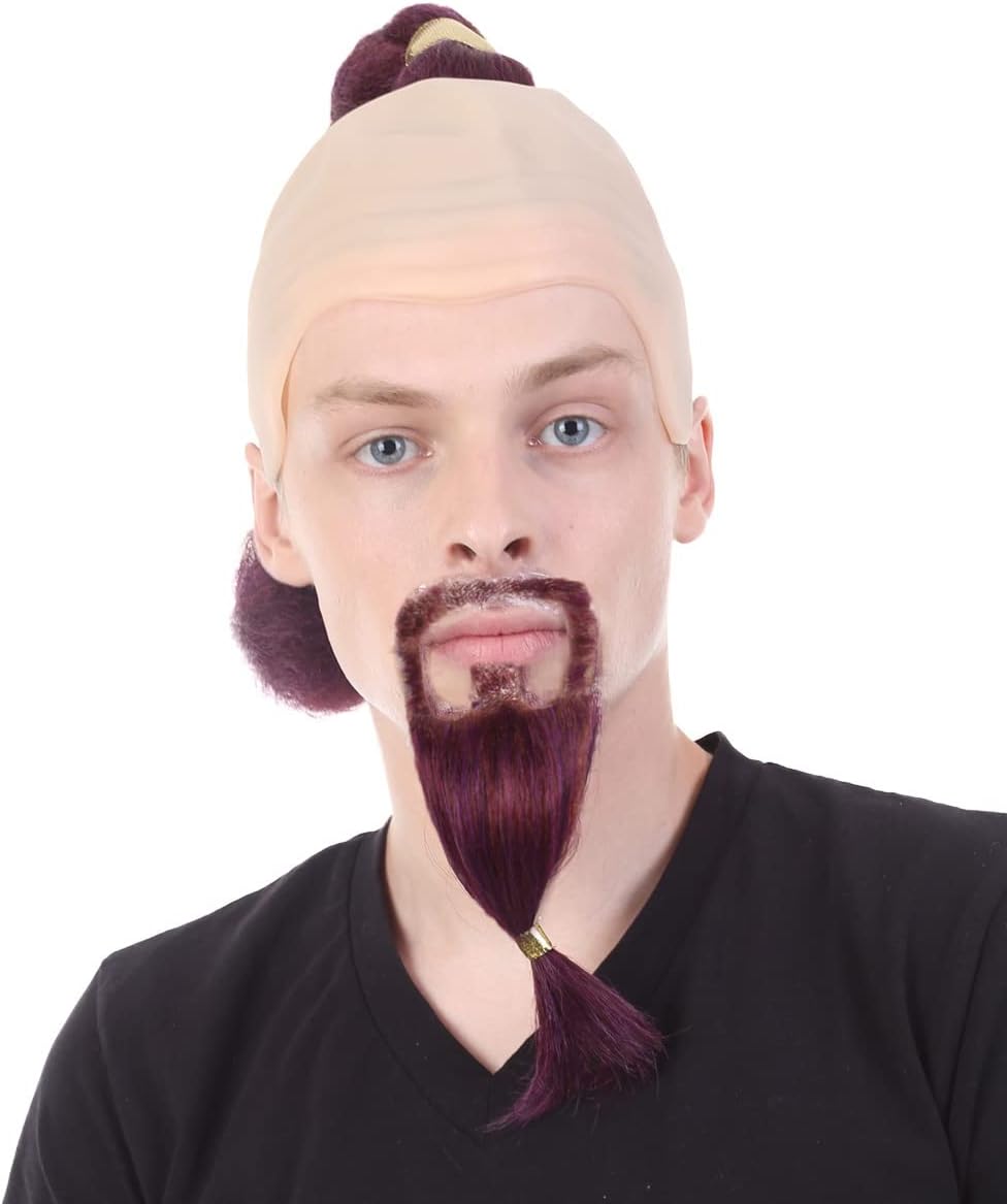 Aladdin Genie Wig with Beard and Mustache Set | Burgundy TV/Movie Breathable Capless Cap Designed Wigs