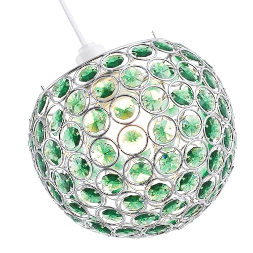 Modern Round Globe Easy Fit Pendant Shade with Small Forest Green Acrylic Bead Jewels | 18cm Diameter | 60w Maximum | Simple Installation by Happy Homewares - Image 3