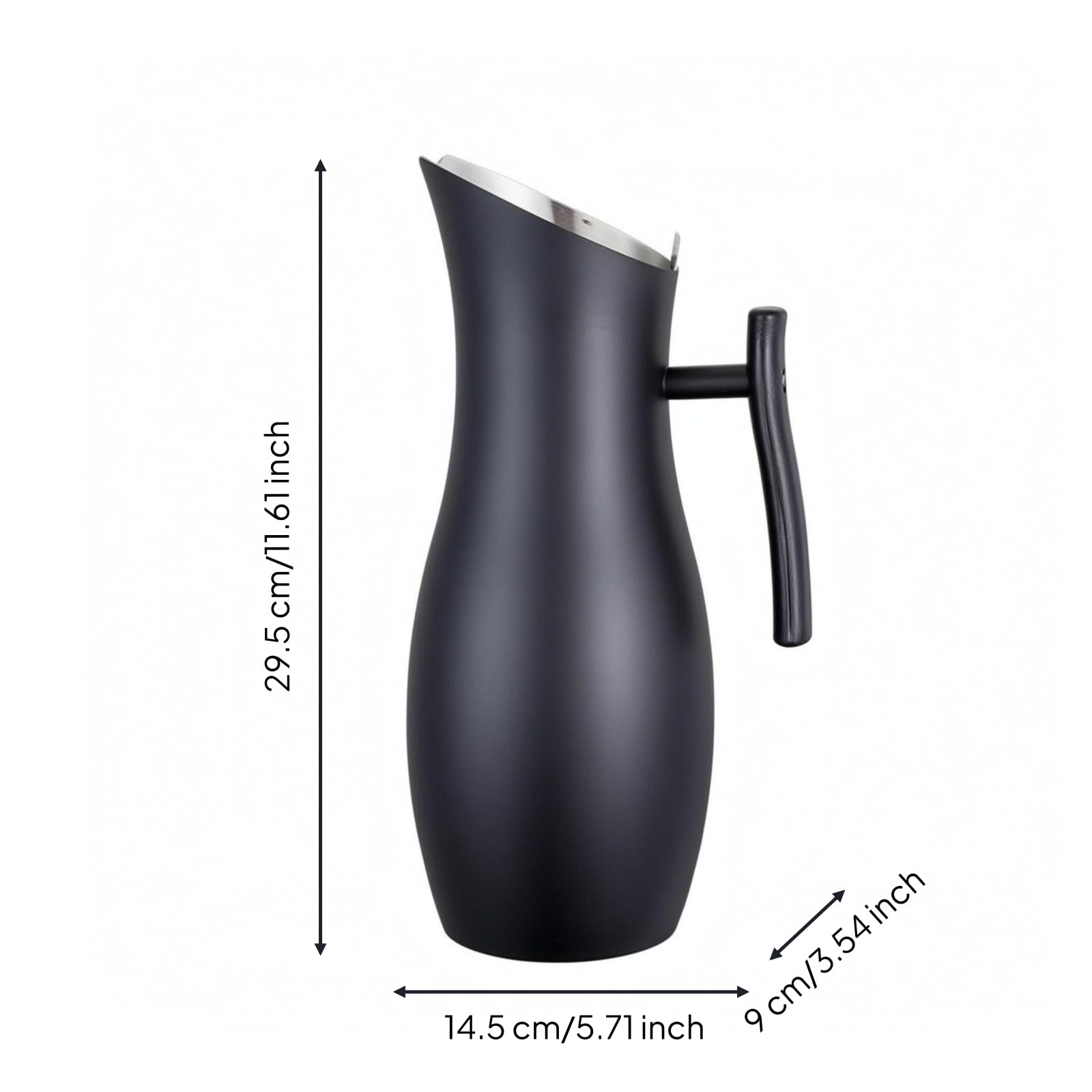 rockible Jarra de Acero Inoxidable Jarra de Agua Jarra Metálica Recipiente de Bebidas Borde Inclinado y Vertido Práctico con Control de Flujo Adecuada para, Negro, Negro