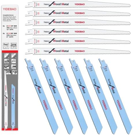YIDEBAO Reciprocating Saw Blade Set Demolition Tools Sawsall. Blades for Wood Pruning & Metal Cutting with Organizer Case 12-Piece