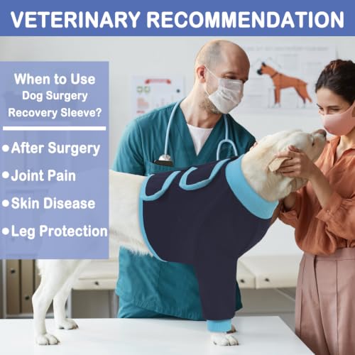 Image of KOESON Dog Recovery Sleeve for Front Legs, Soft Pet Recovery Suit After Surgery, Adjustable Dog Leg Elbow Protector, Pet Wound Care Shirt to Stop Licking, E-Collar Cone Alternative, NavyBlue S