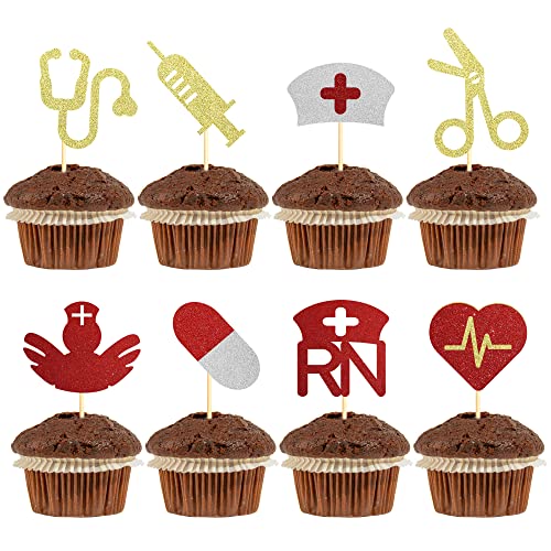 Sumerk Lot de 28 décorations de cupcakes à paillettes sur le thème des infirmières médicales et infirmières