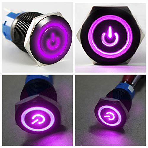 Esupport Black 19Mm 12V 5A Power Symbol Angel Eye Halo Car Purple Led Light Metal Push Button Toggle Switch Socket Plug Wire Waterproof #TOP5