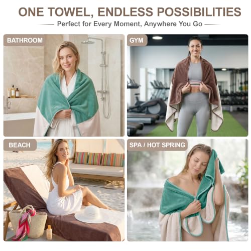 Image of Story@Home 500 GSM Microfiber Towels for Bath Large Size | Towel Set of 2 |Super Soft Color Blocked Bath Towel | 70 x 140 cm | Dusty Rose & Mint Green | Skin & Hair Friendly Bath Towel for Men, Women
