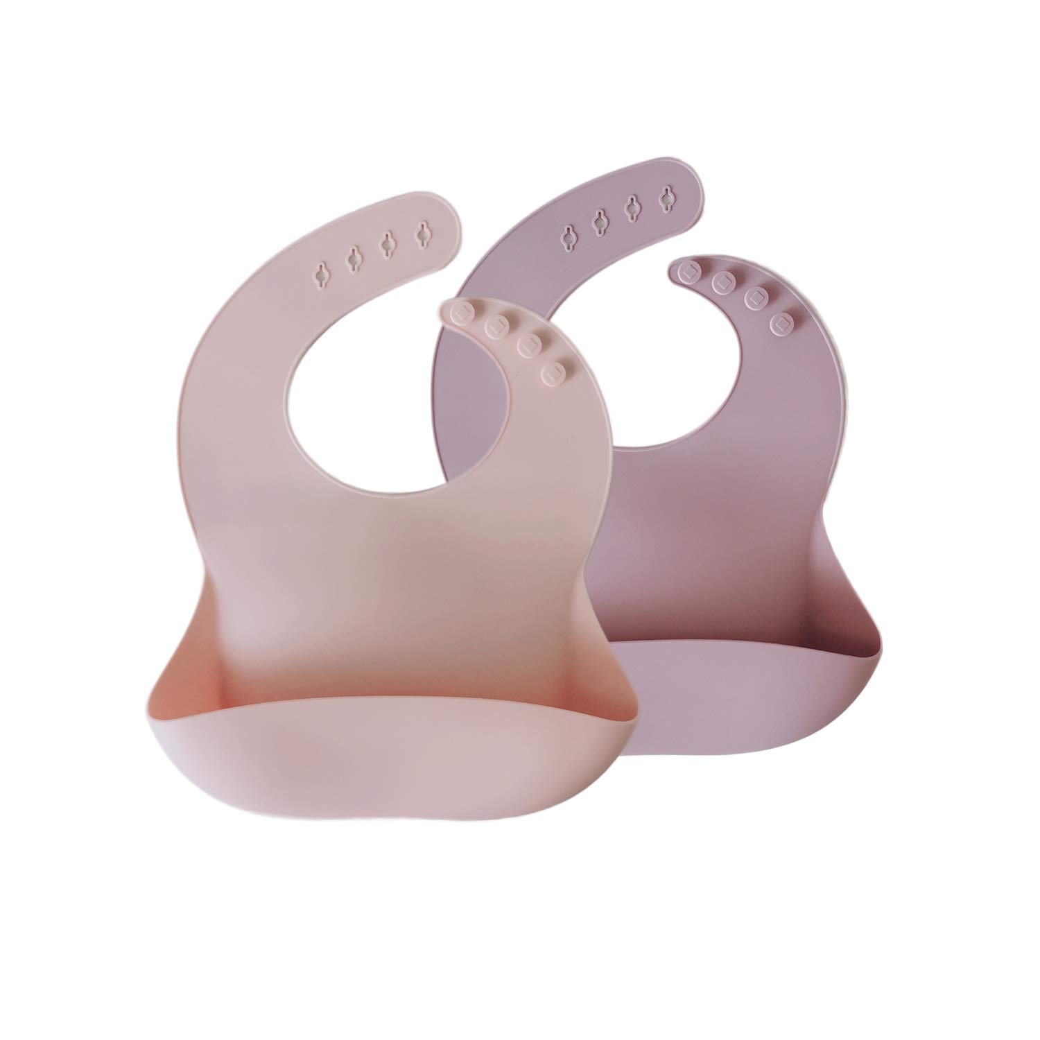 Waterproof Food Grade Silicone Baby Toddler bib - 2pc Soft BPA Free Weaning Bibs for Boys and Girls Babies (Dusk & Baby Pink)