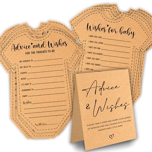 Woodamore Baby Shower Advice Cards for Parents To Be – 50 Pcs Baby Advice Cards for Baby Shower Ideas, Advice and Wishes Cards for Rustic Baby Shower Decorations, Gender Neutral Baby Shower Game
