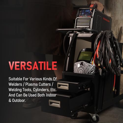 Image of YESWELDER Welding Cart,2-Tier with 2 Drawers for MIG Welder TIG Welder and Plasma Cutter, Tank Storage Safety Chains, Heavy Duty Large Storage 360 Swivel Wheels Welding Trolley