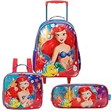 Kit Mochila De Rodinhas Lancheira Térmica Estojo Ariel Infantil