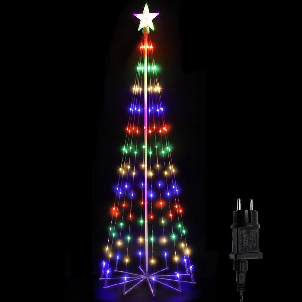 Lumière de sapin de Noël de 1,8 m avec étoiles - Éclairage LED - 8 modes d'éclairage - Étanche à intensité variable - Pour l'intérieur et l'extérieur - Décoration de Noël (180 cm)