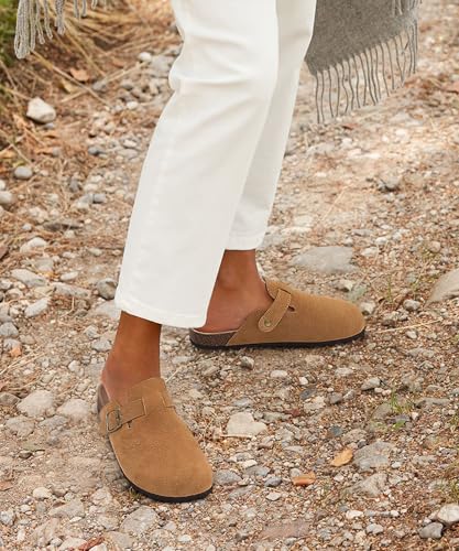 Image of KIDMI Genuine Suede Clogs for Women Men Cork Footbed Sandals Leather Mules Potato Shoes with Arch Support